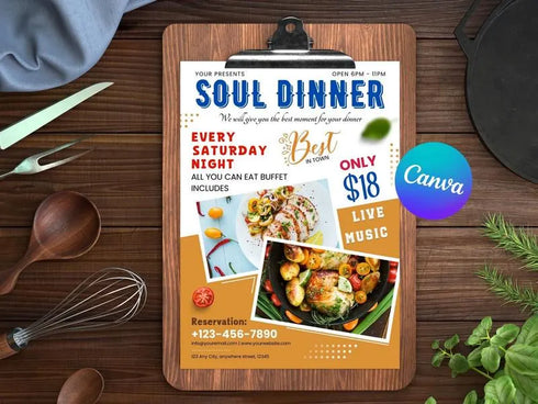 Soul Food Dinner Sale Flyer Template, Editable Flyer Template, Soul Food Flyer, Food Flyer, Dinner Sale, Restaurant Branding, Food Template
