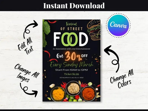 Grand Opening Flyer Template, Restaurant Food Menu, Menu Template, Customizable Menu Design, Food Menu Template, Sale Items Event Flyer