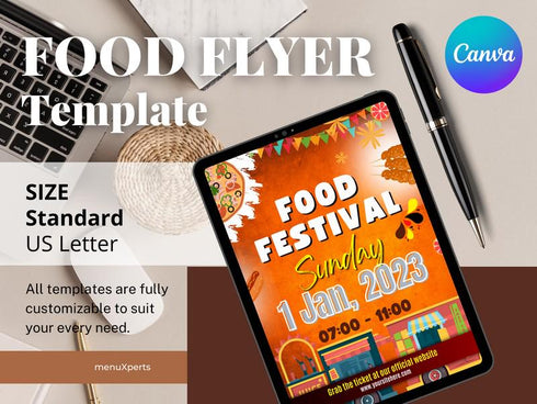 Food Festival Flyer Template, Restaurant Street Food Promotion Flyer, Editable Canva Food Poster, Event Marketing Design, Instant Download