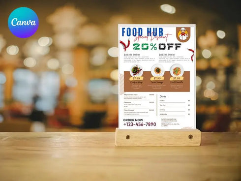 Food Hub Special Discount Flyer Template, Restaurant Promotion Flyer, Editable Canva Food Poster, Sale Marketing Design, Instant Download