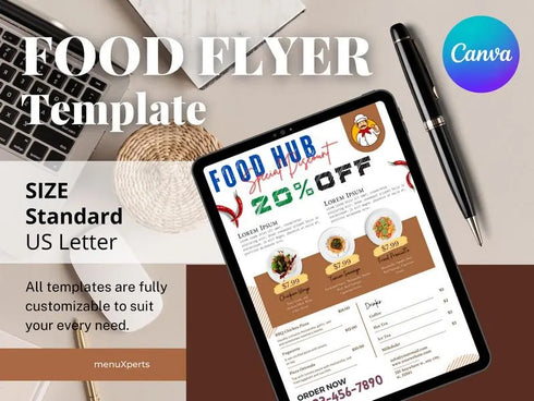 Food Hub Special Discount Flyer Template, Restaurant Promotion Flyer, Editable Canva Food Poster, Sale Marketing Design, Instant Download