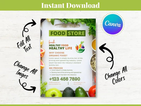 Food Store Flyer Template, Grocery Store Promotion Flyer, Editable Canva Food Poster, Restaurant Marketing Design, Instant Download