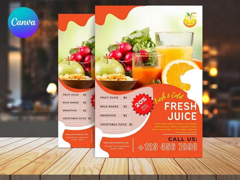 Fresh Juice Flyer Template, Smoothie Juice Bar Promotion Flyer, Editable Canva Food Poster, Healthy Drink Menu Design, Instant Download