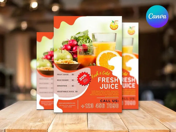 Fresh Juice Flyer Template, Smoothie Juice Bar Promotion Flyer, Editable Canva Food Poster, Healthy Drink Menu Design, Instant Download