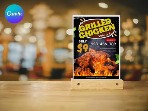 Grilled Chicken Flyer Template, Restaurant Promotion Flyer, Editable Canva Food Poster, BBQ Chicken Menu Design, Instant Download