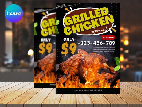 Grilled Chicken Flyer Template, Restaurant Promotion Flyer, Editable Canva Food Poster, BBQ Chicken Menu Design, Instant Download