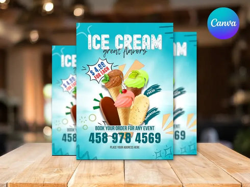 Ice Cream Flyer Template, Dessert Shop Promotion Flyer, Editable Canva Food Poster, Ice Cream Menu Design, Instant Download