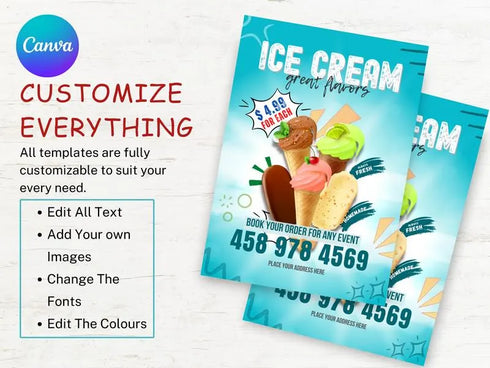Ice Cream Flyer Template, Dessert Shop Promotion Flyer, Editable Canva Food Poster, Ice Cream Menu Design, Instant Download