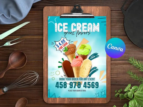 Ice Cream Flyer Template, Dessert Shop Promotion Flyer, Editable Canva Food Poster, Ice Cream Menu Design, Instant Download