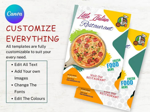 Pizza Flyer Template, Pizza Restaurant Promotion Flyer, Editable Canva Food Poster, Pizza Menu Flyer, Instant Download