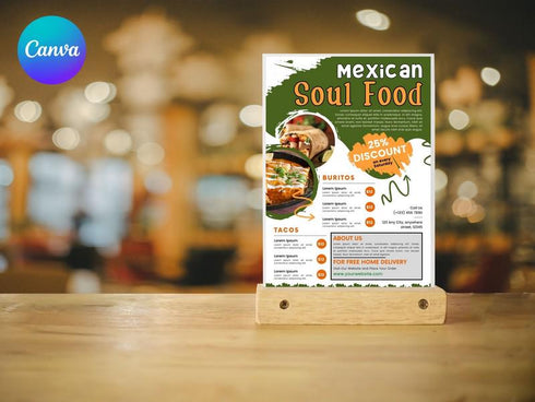 Mexican Soul Food Flyer Template, Restaurant Promotion Flyer, Editable Canva Food Poster, Taco Menu Design, Instant Download