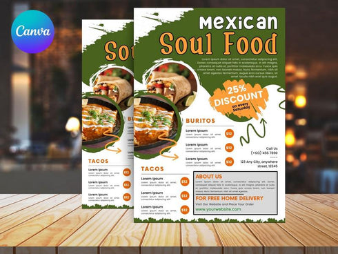 Mexican Soul Food Flyer Template, Restaurant Promotion Flyer, Editable Canva Food Poster, Taco Menu Design, Instant Download