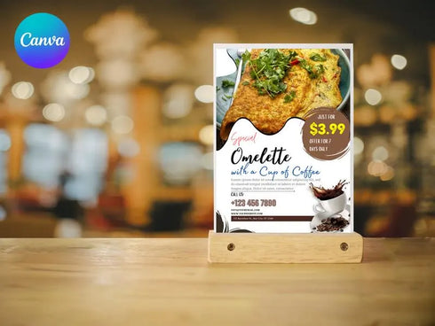 Omelette with Coffee Flyer Template, Breakfast Restaurant Promotion Flyer, Editable Canva Food Poster, Cafe Menu Design, Instant Download