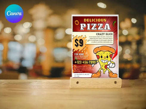 Pizza Crazy Slice Flyer Template, Pizza Restaurant Promotion Flyer, Editable Canva Food Poster, Pizza Menu Design, Instant Download