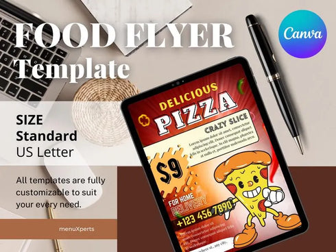 Pizza Crazy Slice Flyer Template, Pizza Restaurant Promotion Flyer, Editable Canva Food Poster, Pizza Menu Design, Instant Download