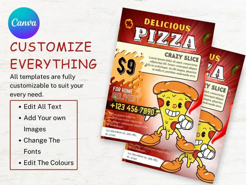 Pizza Crazy Slice Flyer Template, Pizza Restaurant Promotion Flyer, Editable Canva Food Poster, Pizza Menu Design, Instant Download