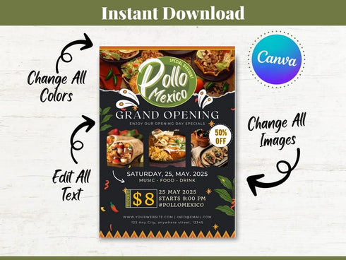 Mexican Food Flyer Template, Restaurant Promotion Flyer, Editable Canva Food Poster, Taco Menu Flyer, Instant Download