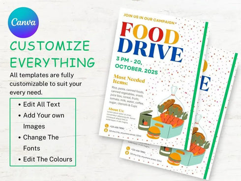 Editable Food Drive Flyer, Food Drive Flyer, Food Flyer Template, Fundraising Nonprofit Charity Event Instant Download Card, Feed The Poor