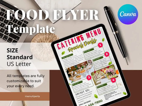 Catering Restaurant Flyer Template, Food Catering Promotion Flyer, Restaurant Advertising Poster, Editable Canva Template, Digital Download