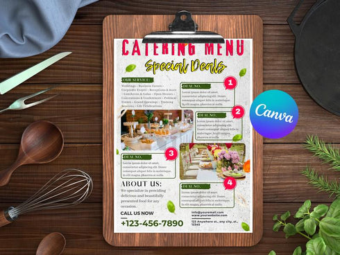 Catering Restaurant Flyer Template, Food Catering Promo, Restaurant Advertising Flyer, Editable Canva, Digital Download