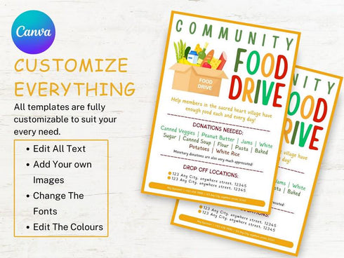 Food Drive Flyer Template, Editable Charity Event Flyer, Nonprofit Fundraising Flyer, Community Food Donation Poster, Canva Instant Download