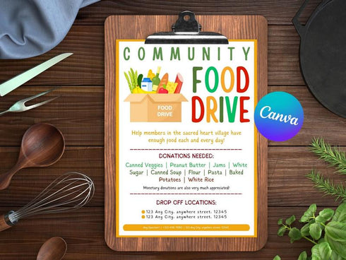 Food Drive Flyer Template, Editable Charity Event Flyer, Nonprofit Fundraising Flyer, Community Food Donation Poster, Canva Instant Download