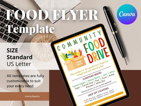 Food Drive Flyer Template, Editable Charity Event Flyer, Nonprofit Fundraising Flyer, Community Food Donation Poster, Canva Instant Download