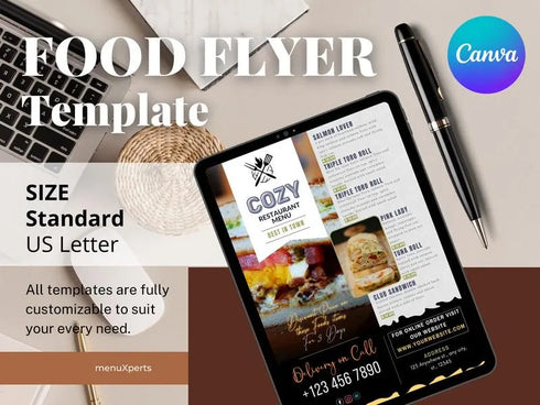 Cozy Restaurant Flyer Template, Editable Cafe & Bistro Menu Flyer, Food Promotion Poster, Canva Restaurant Marketing, Instant Download