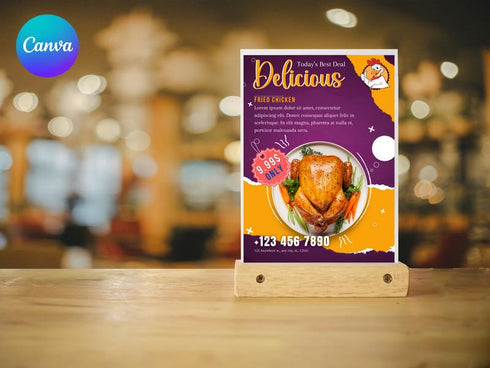 Delicious Fried Chicken Flyer Template, Editable Fast Food Poster, Chicken Menu Flyer, Canva Restaurant Marketing, Instant Download