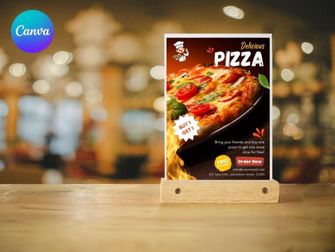 Delicious Pizza Flyer Template, Editable Fast Food Poster, Pizza Menu Promotion Flyer, Canva Restaurant Marketing, Instant Download