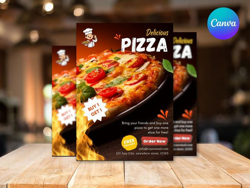Delicious Pizza Flyer Template, Editable Fast Food Poster, Pizza Menu Promotion Flyer, Canva Restaurant Marketing, Instant Download