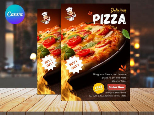 Delicious Pizza Flyer Template, Editable Fast Food Poster, Pizza Menu Promotion Flyer, Canva Restaurant Marketing, Instant Download