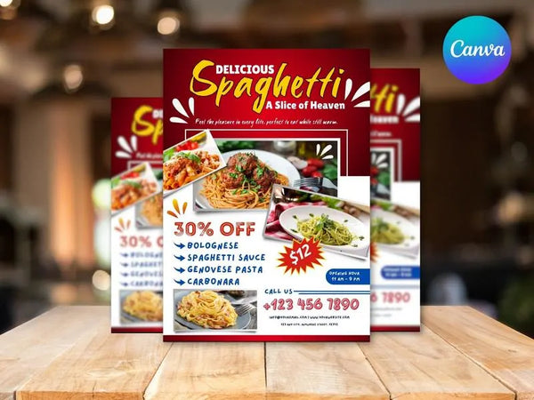 Delicious Spaghetti Flyer Template, Editable Italian Food Poster, Pasta Menu Flyer, Spaghetti Restaurant Promotion, Canva Food Template