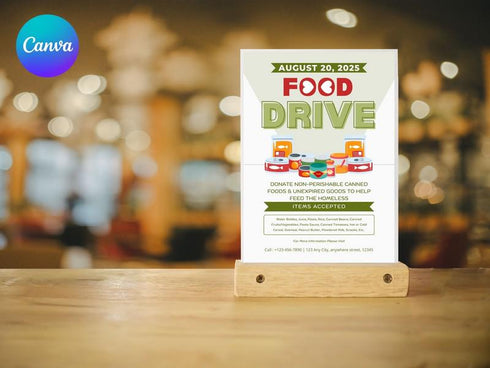 Food Drive Donation Flyer Template, Charity Food Drive Poster, Community Donation Flyer, Editable Canva Template, Nonprofit Fundraiser Flyer