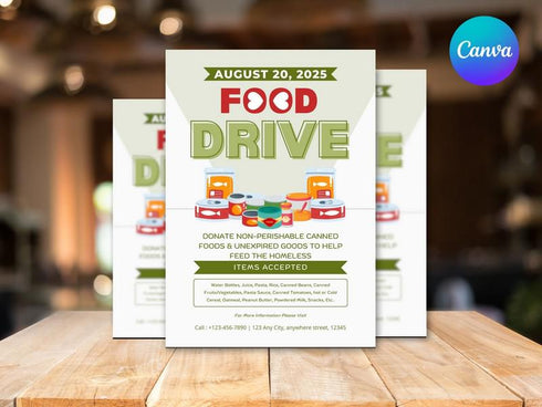 Food Drive Donation Flyer Template, Charity Food Drive Poster, Community Donation Flyer, Editable Canva Template, Nonprofit Fundraiser Flyer