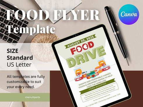Food Drive Donation Flyer Template | Charity Food Drive Poster | Community Donation Flyer | Editable Canva File