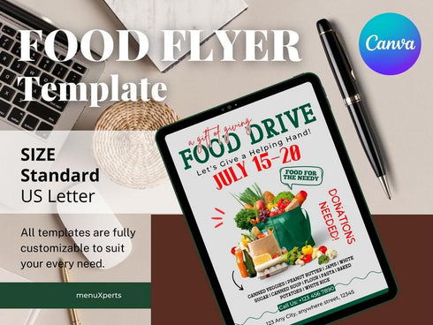 Food Drive Charity Flyer Template, Community Donation Poster, Fundraiser Food Drive Flyer, Editable Canva File