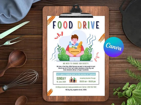 Food Drive Flyer Template, Charity & Fundraiser Promotion, Editable Canva Poster, Instant Download, Community Donation Poster