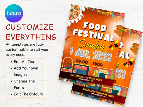 Food Festival Flyer Template, Restaurant Street Food Promotion Flyer, Editable Canva Food Poster, Event Marketing Design, Instant Download