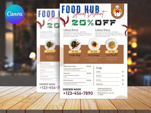 Food Hub Special Discount Flyer Template, Restaurant Promotion Flyer, Editable Canva Food Poster, Sale Marketing Design, Instant Download