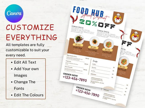 Food Hub Special Discount Flyer Template, Restaurant Promotion Flyer, Editable Canva Food Poster, Sale Marketing Design, Instant Download