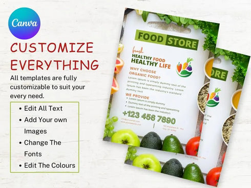 Food Store Flyer Template, Grocery Store Promotion Flyer, Editable Canva Food Poster, Restaurant Marketing Design, Instant Download