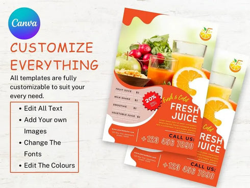 Fresh Juice Flyer Template, Smoothie Juice Bar Promotion Flyer, Editable Canva Food Poster, Healthy Drink Menu Design, Instant Download