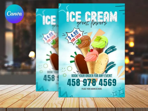 Ice Cream Flyer Template, Dessert Shop Promotion Flyer, Editable Canva Food Poster, Ice Cream Menu Design, Instant Download