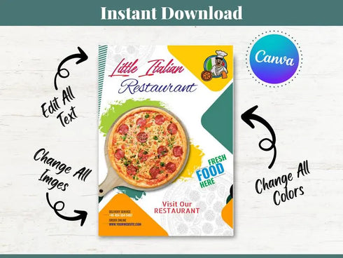Pizza Flyer Template, Pizza Restaurant Promotion Flyer, Editable Canva Food Poster, Pizza Menu Flyer, Instant Download