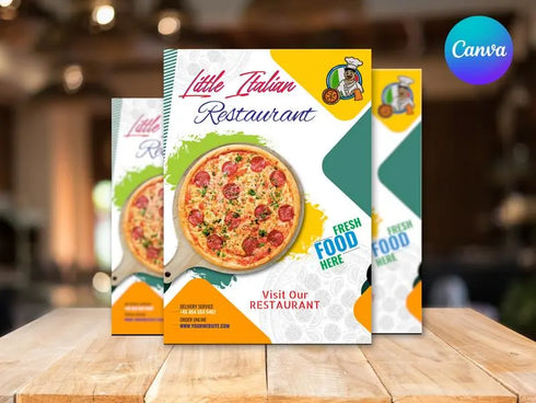 Little Italian Pizza Restaurant Flyer Template, Editable Canva Food Flyer, Pizza Promotion Poster, Italian Menu Design, Instant Download