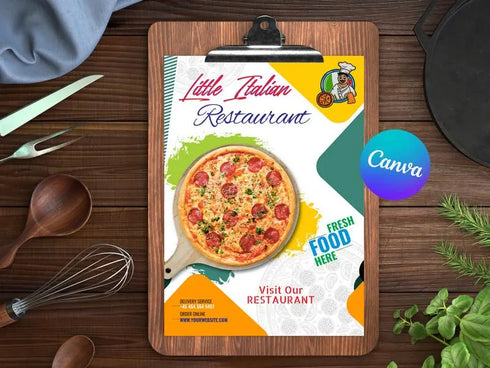 Little Italian Pizza Restaurant Flyer Template, Editable Canva Food Flyer, Pizza Promotion Poster, Italian Menu Design, Instant Download