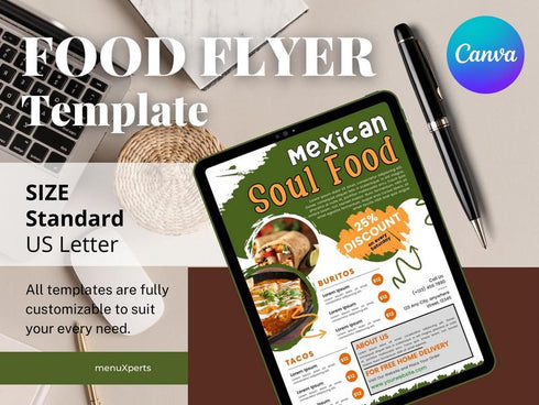 Mexican Soul Food Flyer Template, Restaurant Promotion Flyer, Editable Canva Food Poster, Taco Menu Design, Instant Download