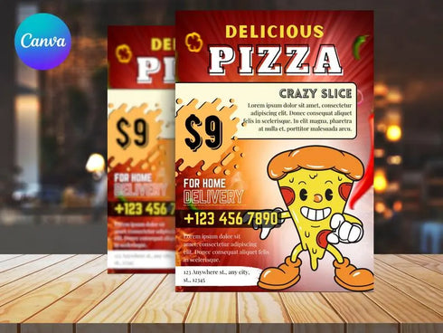 Pizza Crazy Slice Flyer Template, Pizza Restaurant Promotion Flyer, Editable Canva Food Poster, Pizza Menu Design, Instant Download