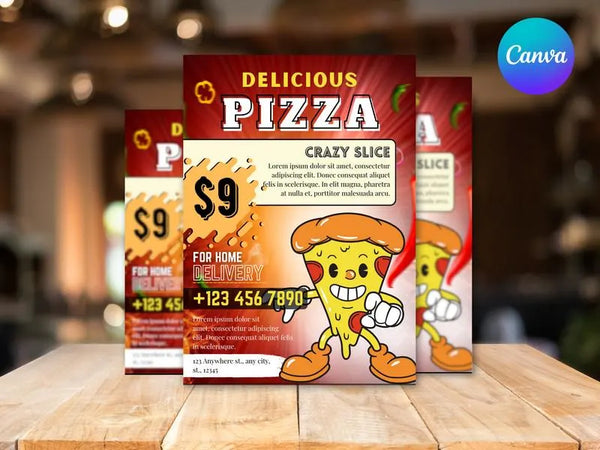 Pizza Crazy Slice Flyer Template, Pizza Restaurant Promotion Flyer, Editable Canva Food Poster, Pizza Menu Design, Instant Download